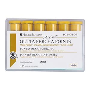 Maxima Hand Rolled Gutta Percha Points Size 20 Yellow 6Vls/Bx