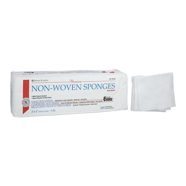 Henry Schein Premium Rayon/Polyester Blend Non-Woven Sponge 3x3" 4pl NS Sq LF