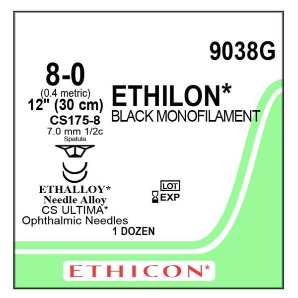 Ethilon Suture 8-0 12" Nylon Monofilament CS175-8 Black 12/Bx