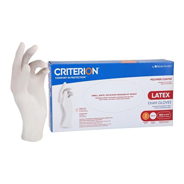 Criterion Polymer Coated Latex Exam Gloves Small White Non-Sterile 100/Bx