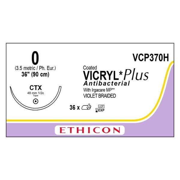 Vicryl Plus Suture 0 36" Triclosan/Polyglactin 910 Braid CTX Violet 36/Bx
