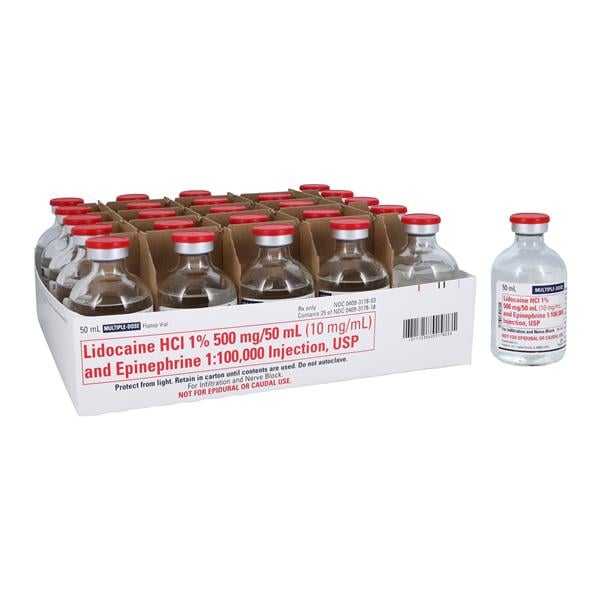Lidocaine HCl Epinephrine Injection 1% 1:100,000 MDV 50mL 25/Package