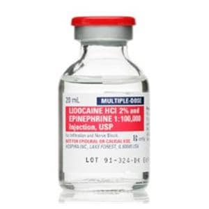 Lidocaine HCl Epinephrine Injection 2% 1:100,000 MDV 20mL 25/Package, 4 BX/CA