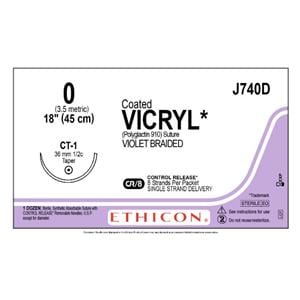 Coated Vicryl Suture 0 18" Polyglactin 910 Braid CT-1 Violet 12/Bx