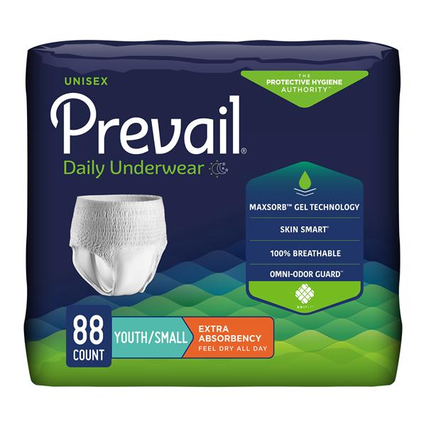 Prevail Incontinence Underwear Unisex 20-34" Moderate White 4x22/Ca