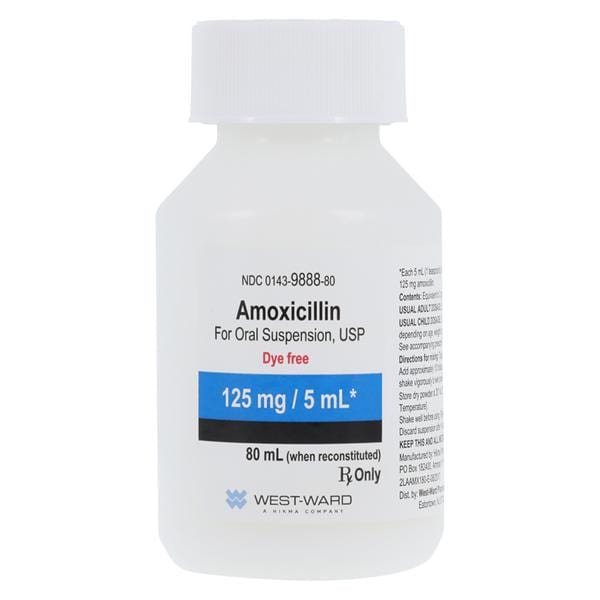 Amoxicillin Oral Suspension 125mg/5mL Dye Free Tutti-Frutti Bottle 80mL