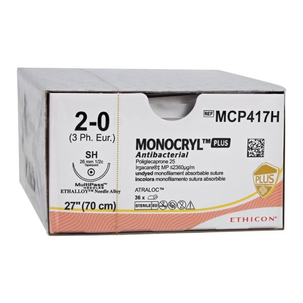 Monocryl Plus Suture 2-0 27" Triclosan/Polyglecaprone 25 Mnflmnt SH Undyd 36/Bx