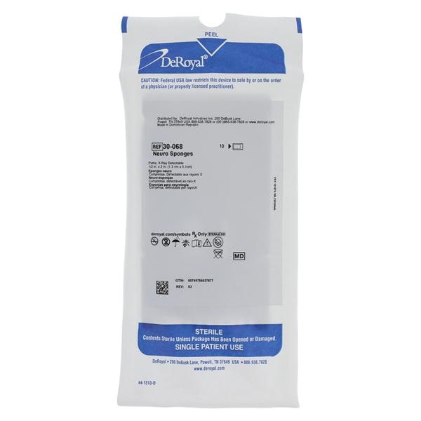 Rayon Neuro Sponge 1/2x2" Sterile Patties X-Ray Detectable Low Lint LF