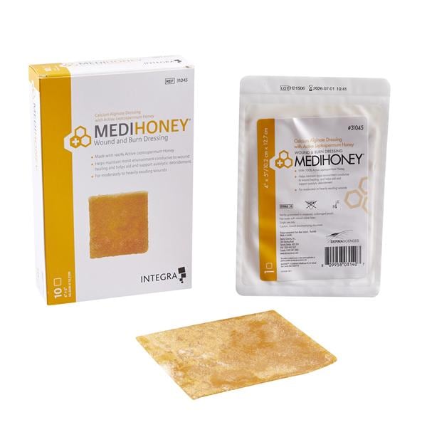 MediHoney Calcium Alginate Pad Dressing 4x5" Sterile Sheet Orange 50/Ca