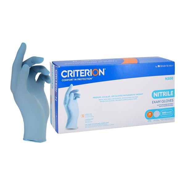 Criterion N300 Nitrile Exam Gloves Medium Ice Blue Non-Sterile 300/Bx