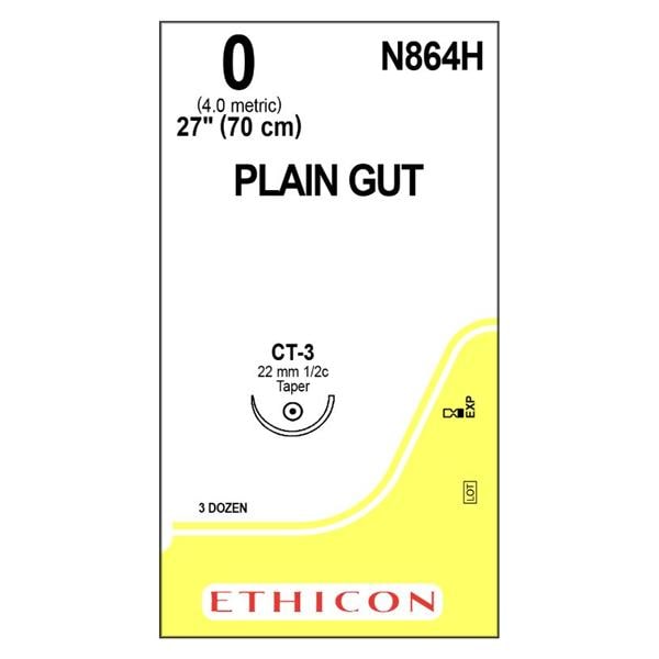 Gut Plain Suture 0 27" Plain Gut Monofilament CT-3 Yellowish Tan 36/Bx