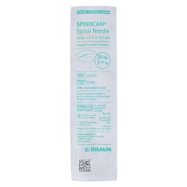 Spinocan Quincke Spinal Needle 20g 3.5