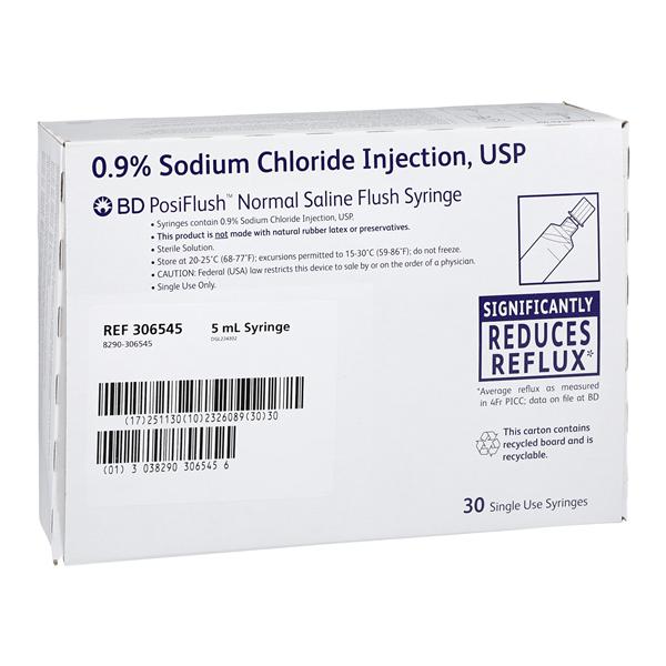 Normal Saline 0.9% IV Flush Solution - Prefilled Syringe 5mL 30/Package