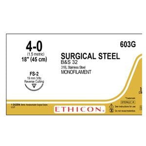 Steel Suture 4-0 18" Stainless Steel Monofilament FS-2 Silver 12/Bx