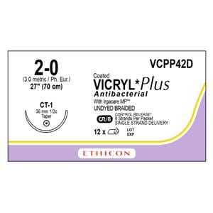 Coated Vicryl Plus Suture 2-0 27" Triclosan/Polyglactin 910 Brd CT-1 Undyd 12/Bx