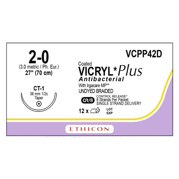 Coated Vicryl Plus Suture 2-0 27" Triclosan/Polyglactin 910 Brd CT-1 Undyd 12/Bx