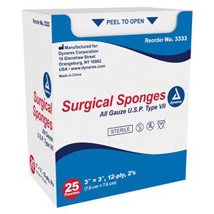 100% Cotton Gauze Sponge 3x3" 12 Ply Sterile Not Made With Natural Rubber Latex