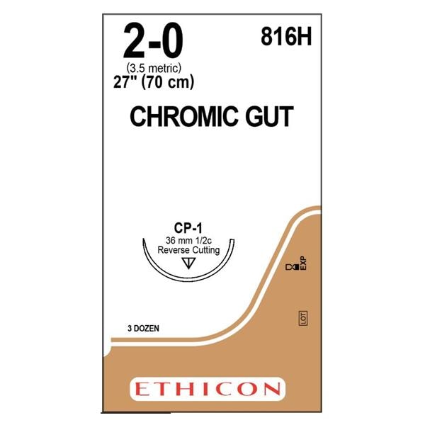 Gut Chromic Suture 2-0 27" Chromic Gut Mnflmnt CP-1 Undyd - Naturally Brn 36/Bx