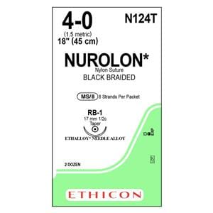 Nurolon Suture 4-0 18" Nylon Braid RB-1 Black 24/Bx