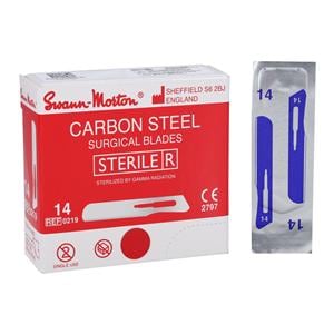 Swann Morton Carbon Steel Sterile Surgical Blade #14 Disposable 100/Bx