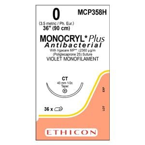 Monocryl Plus Suture 0 36" Triclosan/Polyglecaprone 25 Monofilament CT Vio 36/Bx