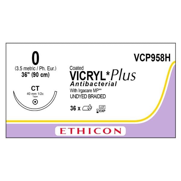 Coated Vicryl Plus Suture 0 36" Triclosan/Polyglactin 910 Braid CT Undyed 36/Bx