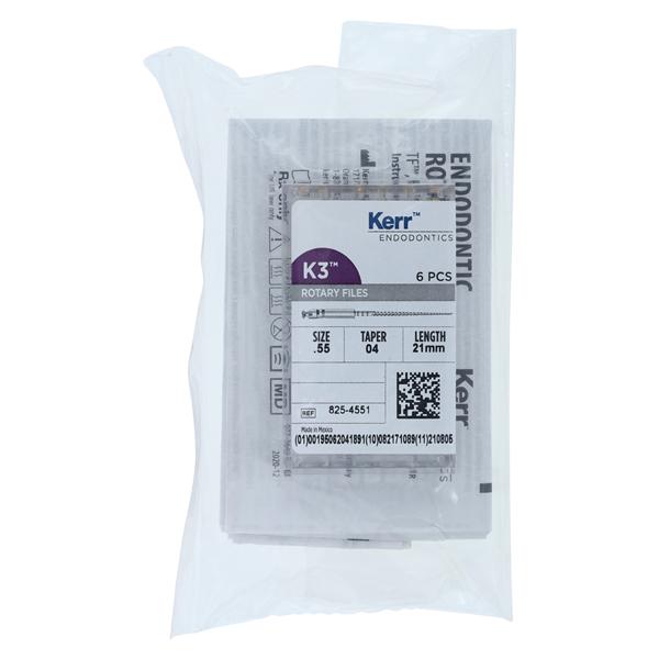 K3 Rotary File 21 mm Size 55 Nickel Titanium Red 0.04 6/Pk