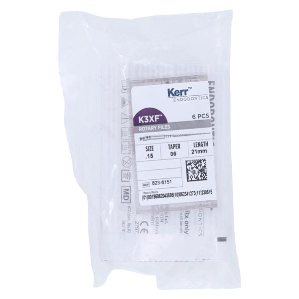 K3XF Rotary File 21 mm Size 15 Nickel Titanium White 0.06 6/Pk