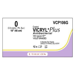 Coated Vicryl Plus Suture 3-0 6x18" Triclosan/Polyglactin 910 Braid Violet 12/Bx