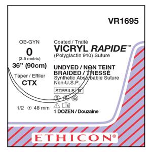Vicryl Rapide Suture 0 36" Polyglactin 910 Braid CTX Undyed 12/Bx