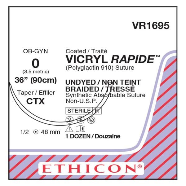 Vicryl Rapide Suture 0 36" Polyglactin 910 Braid CTX Undyed 12/Bx