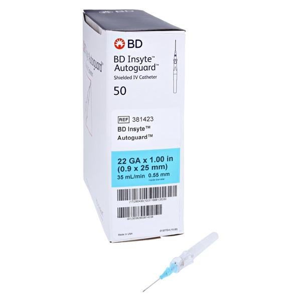 Insyte Autoguard IV Catheter Shielded 22 Gauge 1" Blue 50/Bx, 4 BX/CA