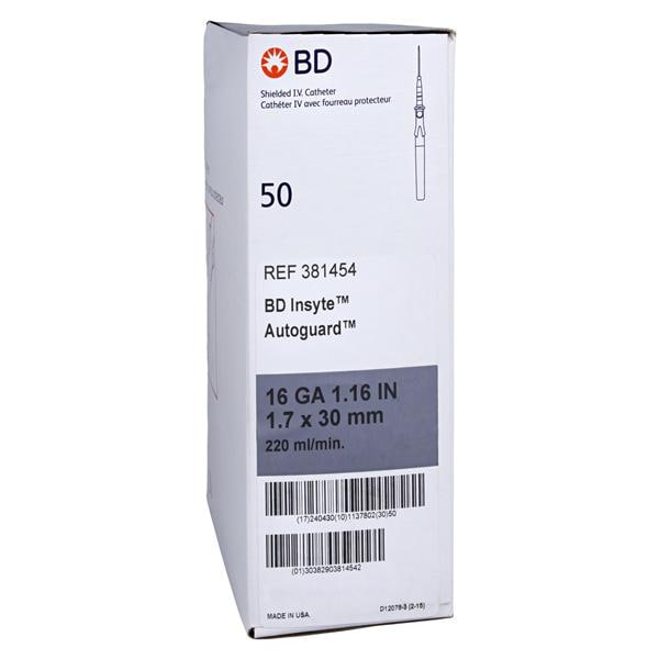 Insyte Autoguard IV Catheter Shielded 16 Gauge 1.16" Gray 50/Bx