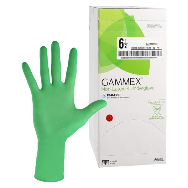 GAMMEX Non-Latex PI Underglove Polyisoprene Surgical Gloves 6.5 Green 50Pr/Bx, 4 BX/CA