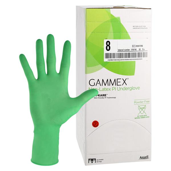 GAMMEX Non-Latex PI Underglove Polyisoprene Surgical Gloves 8 Green 50Pr/Bx, 4 BX/CA