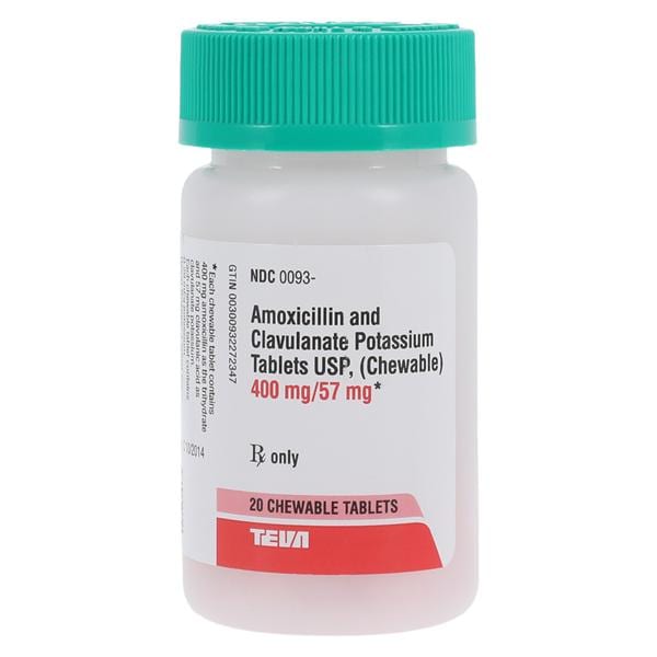 Amoxicillin/Clavulanate Potassium Chewable Tablets 400mg/57mg Bottle 20/Bottle