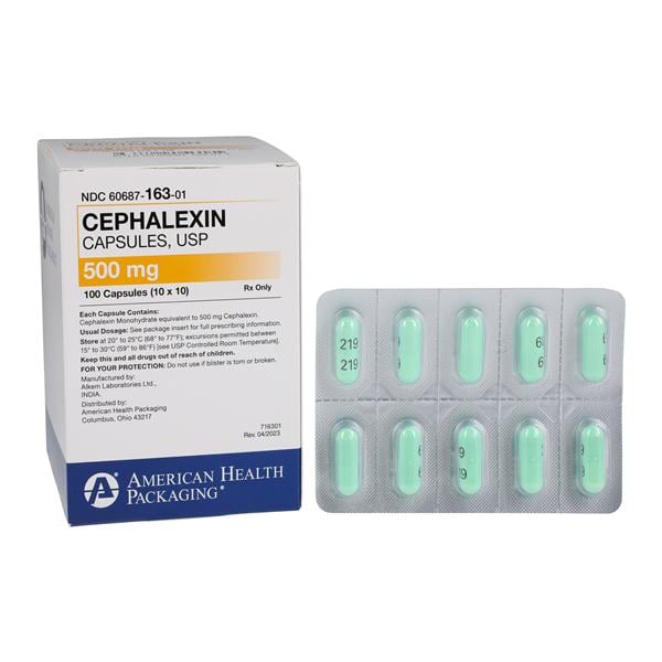 Cephalexin Capsules 500mg Unit Dose 10x10/Package Each