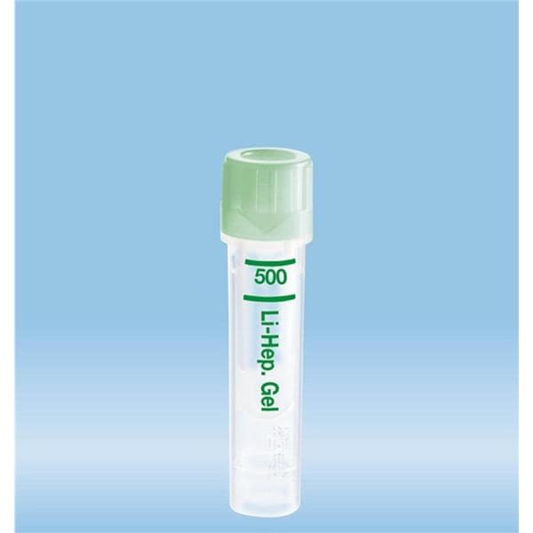 Microvette Capillary Tube Green 500ul Threaded Cap Polypropylene 100/Pk