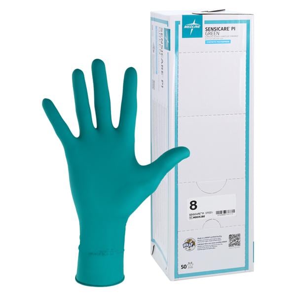 SensiCare PI Synthetic Polyisoprene Surgical Gloves 8 Green 50Pr/Bx