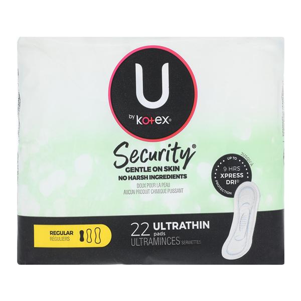 U by Kotex Menstrual Pad Regular Moderate White Disposable Fragrance Free 22/Pk