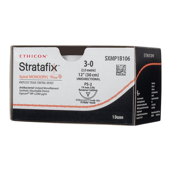 Stratafix Spiral Monocryl Plus Suture 3-0 12" Trclsn, Plglcprn PS2 Undyd 12/Bx