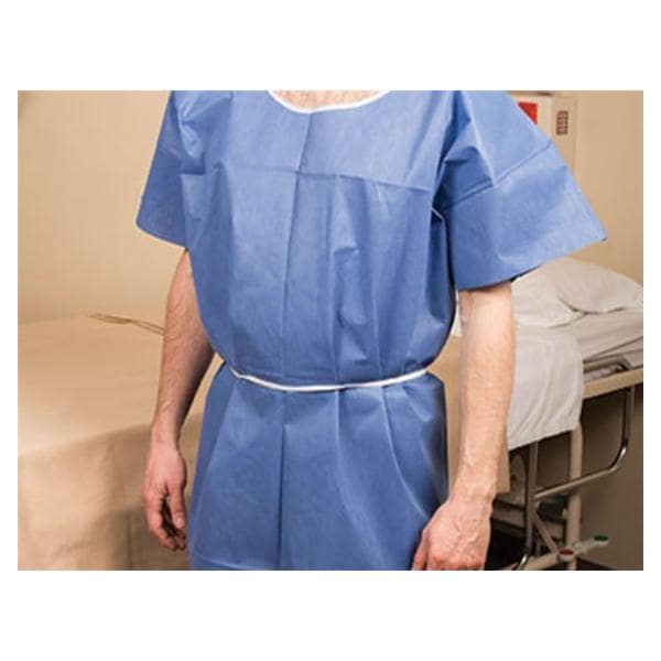 AmpleWear Exam Gown 42 in x 48 in Blue Medium Disposable 50/Ca