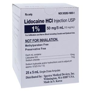 Lidocaine HCl Injection 1% Preservative Free Ampule 5mL 25/Package, 36 BX/CA