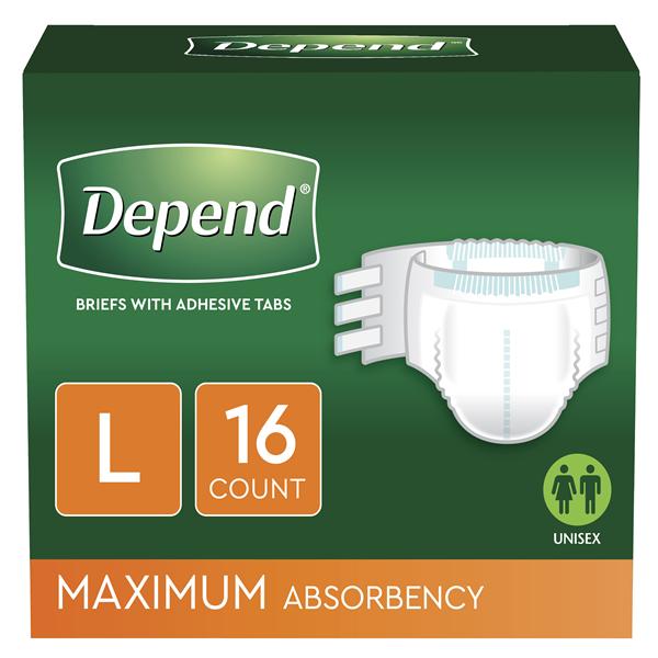Depend Incontinence Brief Unisex 35-49" Maximum White 16/Pk, 3 PK/CA