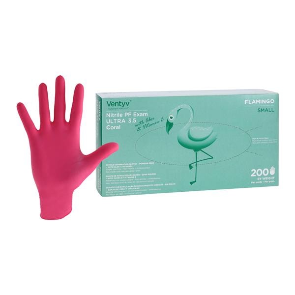 Flamingo Nitrile Exam Gloves Small Pink Non-Sterile 200/Bx