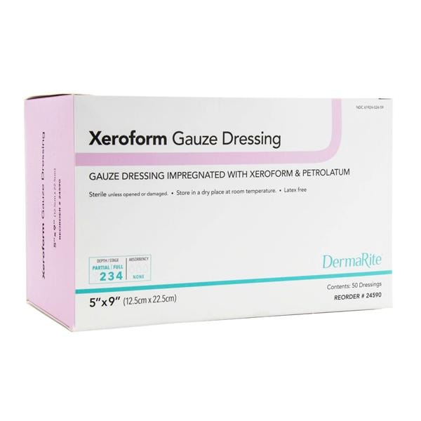 Xeroform Ptrltm/Xrfrm/BTP Gauze Dressing 5x9 Strl Rect Imprgntd OffWht/Yw LF