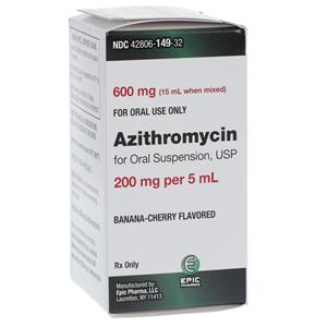 Azithromycin Oral Suspension 200mg/5mL Banana-Cherry Bottle 15mL Each