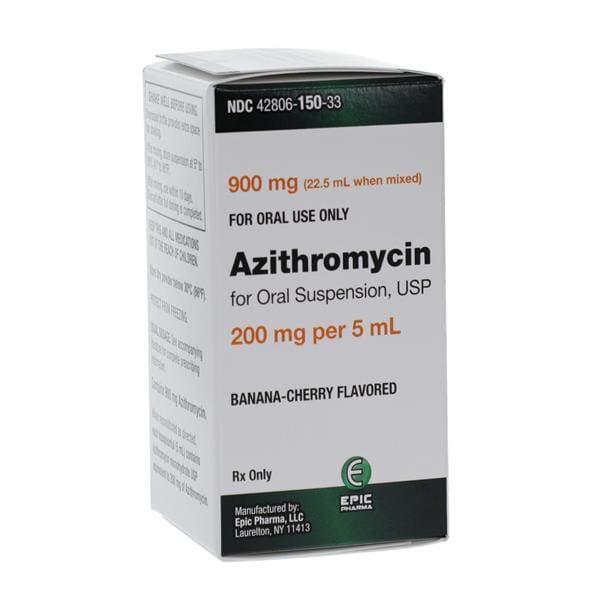 Azithromycin Oral Suspension 200mg/5mL 900mg Banana-Cherry Bottle 22.5mL Each