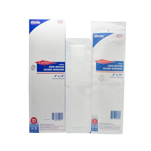 Caliber Non-Woven Island Dressing 4x14" Sterile Non-Adherent Adhesive Wht Abs LF