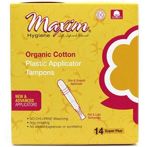 Tampon Organic Cotton 14ct Spr+ Abs Plstc Aplctr White Disposable Unscnt 12/Ca